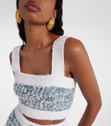 Crop top de denim de tweed | Balmain