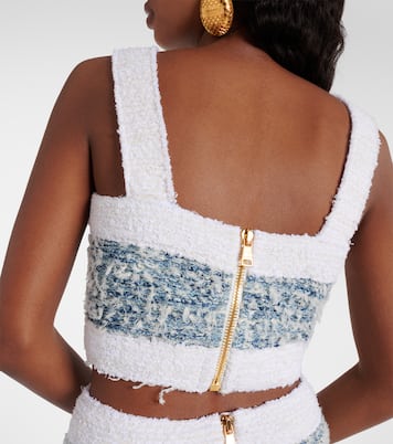 Crop top de denim de tweed | Balmain