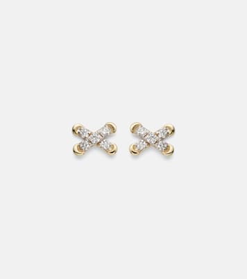 Boucles d'oreilles Diamond Cross Stitch en or 14 ct et diamants blancs | Stone and Strand