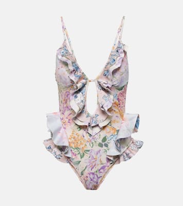 Halliday Waterfall Frill ruffled floral swimsuit | Zimmermann