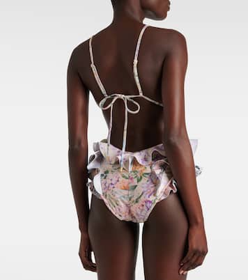 Halliday Waterfall Frill ruffled floral swimsuit | Zimmermann