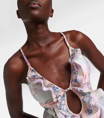 Halliday Waterfall Frill ruffled floral swimsuit | Zimmermann