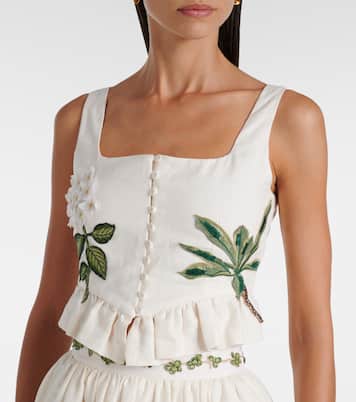 Eslabón Wild appliqué linen crop top | Agua by Agua Bendita