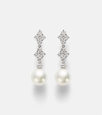 18kt white gold drop earrings with pearls and diamonds | Mikimoto
