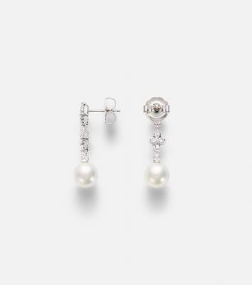 18kt white gold drop earrings with pearls and diamonds | Mikimoto