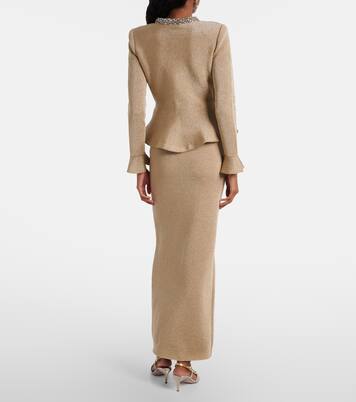 Crystal-embellished peplum lamé maxi dress | Self-Portrait