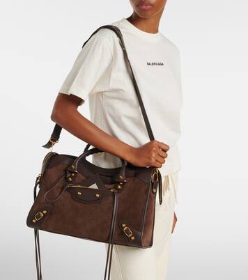 Le City Medium leather-trimmed suede tote bag | Balenciaga