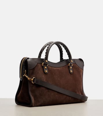 Le City Medium leather-trimmed suede tote bag | Balenciaga