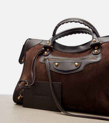 Le City Medium leather-trimmed suede tote bag | Balenciaga