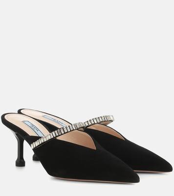 Mules in suede con cristalli | Prada