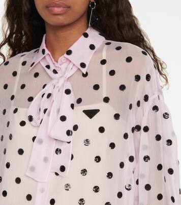 Camicia in chiffon di seta con ricamo | Prada