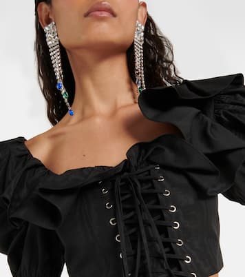 Lace-up ruffle-trimmed cropped top | Alessandra Rich