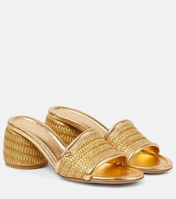 Pantoletten Marbella aus Raffiabast und Metallic-Leder | Gianvito Rossi