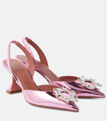 Pumps slingback Begum Sling 70 in pelle metallizzata con cristalli | Amina Muaddi