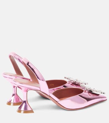 Pumps slingback Begum Sling 70 in pelle metallizzata con cristalli | Amina Muaddi