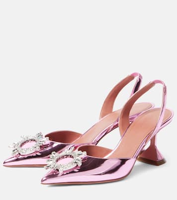 Pumps slingback Begum Sling 70 in pelle metallizzata con cristalli | Amina Muaddi