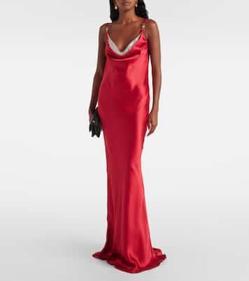 Abito lungo in raso di seta | Versace