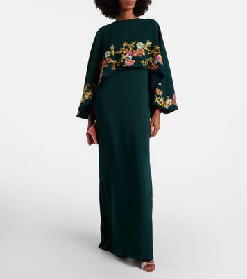 Caped embellished crêpe gown | Costarellos