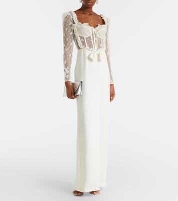 Bow-detail lace-trimmed cady gown | Alessandra Rich