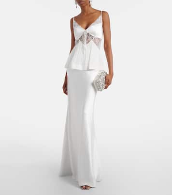 Lace-trimmed georgette and satin gown | Self-Portrait