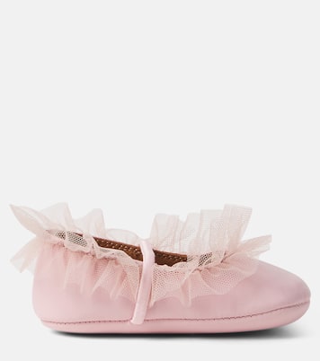 Baby tulle-trimmed leather ballet flats | PèPè