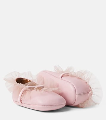 Baby tulle-trimmed leather ballet flats | PèPè