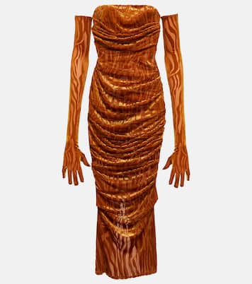Brooks ruched midi dress with gloves | Alex Perry
