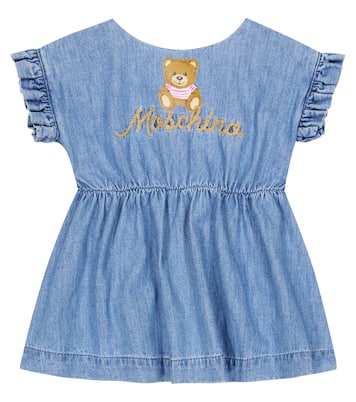 Baby - Abito in chambray di cotone con ricamo | Moschino Kids