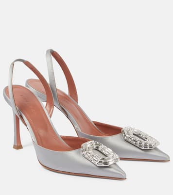 Verzierte Slingback-Pumps Camelia 90 aus Satin | Amina Muaddi