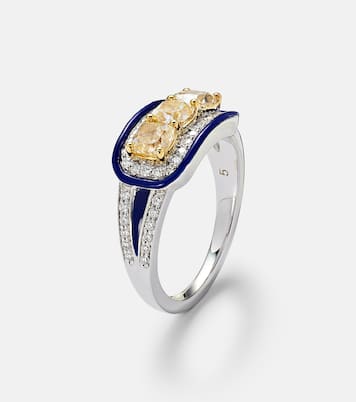 Anello per mignolo Trio Cushion in oro bianco 18kt con diamanti | Kamyen