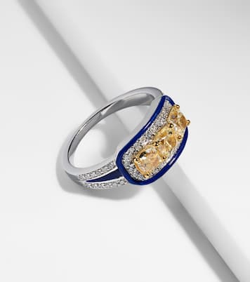 Anello per mignolo Trio Cushion in oro bianco 18kt con diamanti | Kamyen