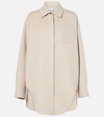 Hemdjacke aus Wolle und Kaschmir mit Leder | Loewe