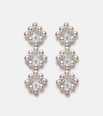Cluster Drop 14kt gold drop earrings with diamonds and pearls | Mateo