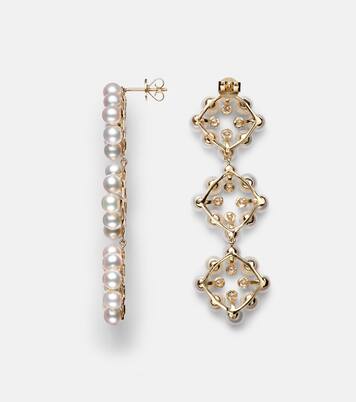 Cluster Drop 14kt gold drop earrings with diamonds and pearls | Mateo