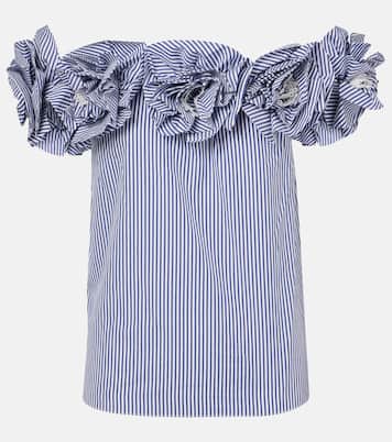 Top in cotone a righe con applicazioni floreali | Carolina Herrera