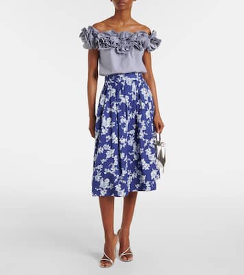 Top in cotone a righe con applicazioni floreali | Carolina Herrera