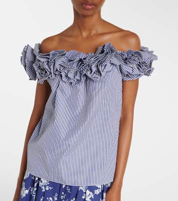 Top in cotone a righe con applicazioni floreali | Carolina Herrera