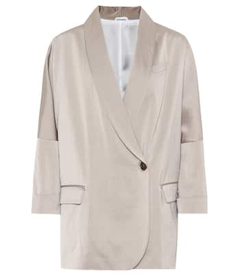 Blazer en satin de coton mélangé | Brunello Cucinelli