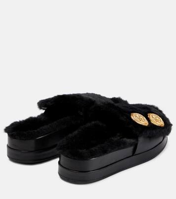 Sandali in pelle e pelliccia sintetica | Balmain