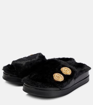 Sandali in pelle e pelliccia sintetica | Balmain