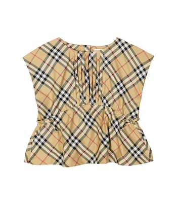 Top de mezcla de algodón con Burberry Check | Burberry Kids