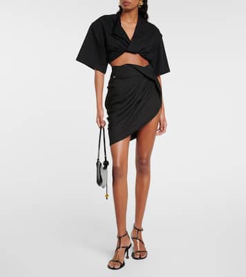 Le T-Shirt Bahia Court cotton crop top in black - Jacquemus | Mytheresa