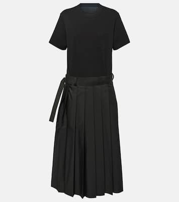 Pleated cotton poplin midi dress | Sacai