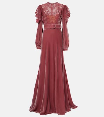 Ashley lace-trimmed velvet gown | Costarellos