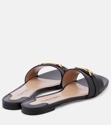 Embellished leather slides | Tom Ford
