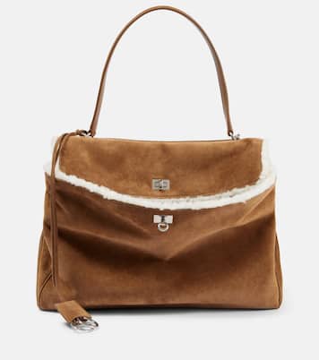 Borsa a spalla Rodeo Large in suede con shearling | Balenciaga