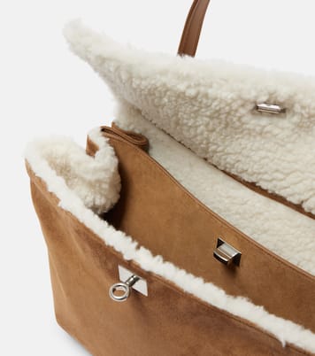 Borsa a spalla Rodeo Large in suede con shearling | Balenciaga