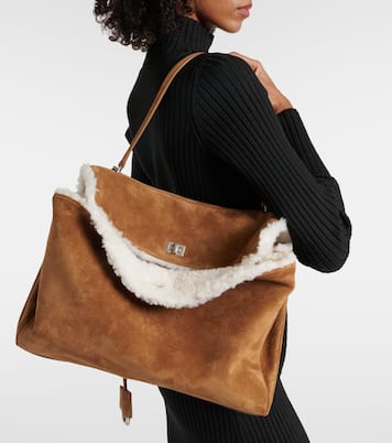 Borsa a spalla Rodeo Large in suede con shearling | Balenciaga