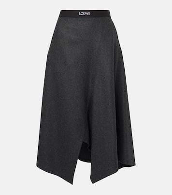 Jupe midi asymétrique en laine et cachemire | Loewe