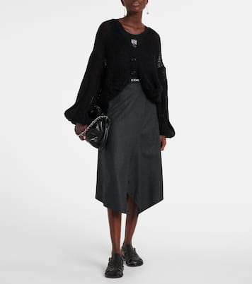 Jupe midi asymétrique en laine et cachemire | Loewe